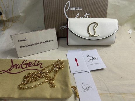 Christian Louboutin Loubi54 Billetera En La Cadena De Cuero De Becerro Bianco