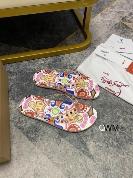 Christian Louboutin Loubi Picos de Donna Plana Flip Flops Multicolor Zapatos CL