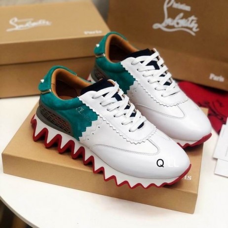 Christian Louboutin Loubishark Mujeres Zapatillas de Gamuza y piel de Becerro Blanco Azul