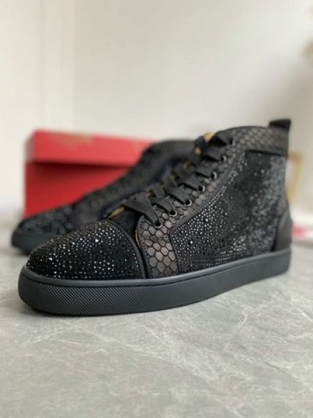 Christian Louboutin Louis Strass de Alta-Top Zapatillas de deporte de Cuero Negro y Strass