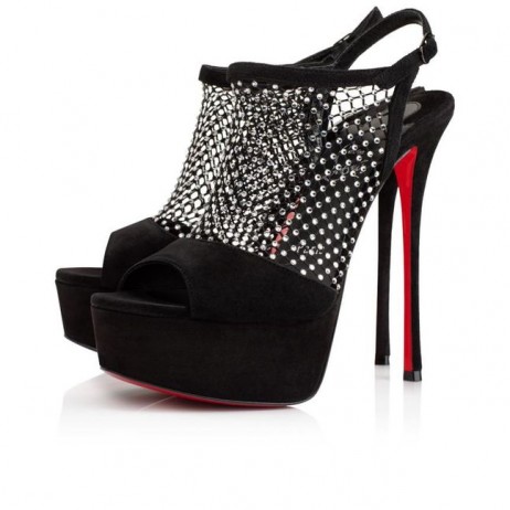 Christian Louboutin Plougesta Alta Strass 150mm Sandalias de Veau Velours de Malla Y Strass Negro