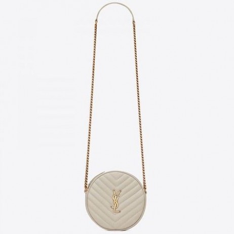 Saint Laurent Vinyle Ronda De La Cámara De La Bolsa De Cuero De Grano Blanco