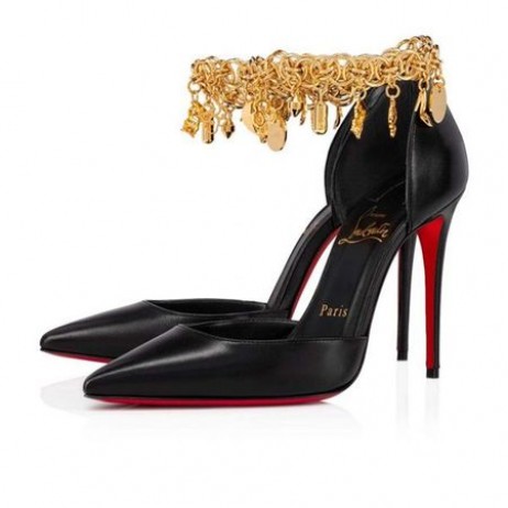 Christian Louboutin Gourmi Bombas de Cuero 100mm Negro/oro/lin Bk Zapatos