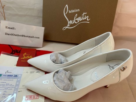 Christian Louboutin Bombas Deportivo Kate Patente de la Pantorrilla 85mm Bianco/lin Bianco Zapatos