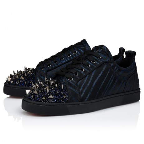 Christian Louboutin Louis Junior P Pik Pik Strass Sneakers Jacquard And Spikes Black