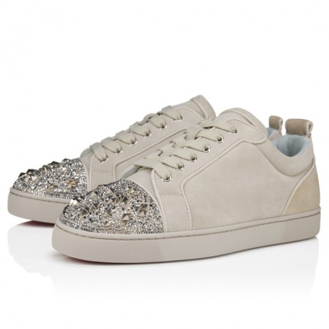 Christian Louboutin Louis Junior P Strass Eternity Sneakers Veau Velours Albatre
