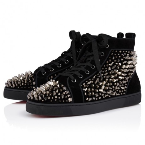 Christian Louboutin Louis Riptilis High-Top Sneakers Veau Velours Black
