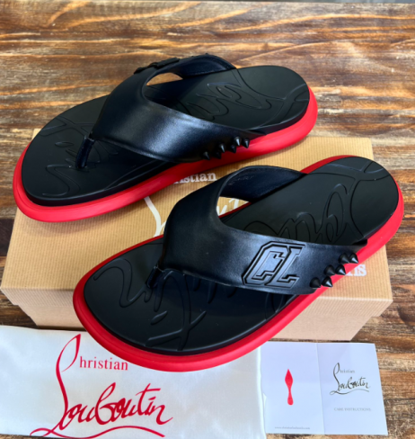 Christian Louboutin Men Flip Flop Sandals Rubber Black Red