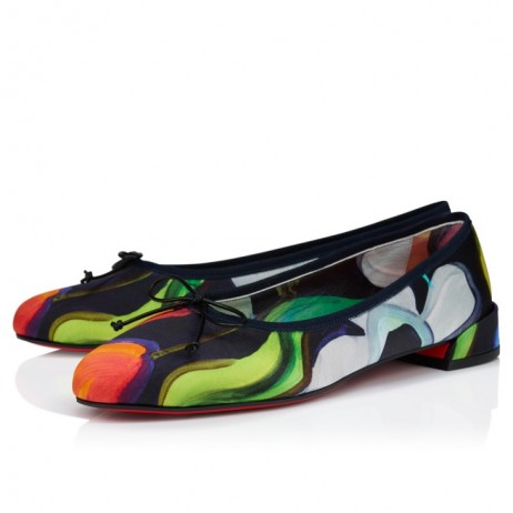 Christian Louboutin Sweetie Jane Ballerinas "Flower" Printed Crepe Satin Multicolor