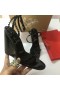 Christian Louboutin por Lo que Me Sandalias de Cuña de 85mm de Patentes de Cuero Negro