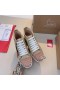 Christian Louboutin Lou Picos De Donna Plana De La Mujer Zapatillas De Deporte De Purpurina De Cuero De Oro Rosa