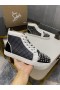 Christian Louboutin Lou Picos Orlato de Alta-top Zapatillas de deporte de Lona Y Cuero Negro Blanco de la Marina