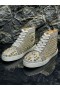 Christian Louboutin Mixkeoshell Plana Alta-top de las Mujeres Zapatillas de deporte de los Picos y Strass Plata Oro