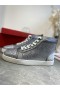 Christian Louboutin Louis Strass de Alta-Top Zapatillas de deporte de Cuero y Strass Gris