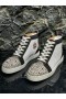 Christian Louboutin Lou Pik Pik de Alta-top Sneakers de piel de Becerro y el Brillo de la Tela, Negro, Blanco