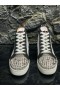 Christian Louboutin Lou Pik Pik de Alta-top Sneakers de piel de Becerro y el Brillo de la Tela, Negro, Blanco