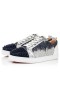 Christian Louboutin Parte Superior Baja Louis Junior Picos Orlato Versión Azul Marfil Cuero De Gamuza