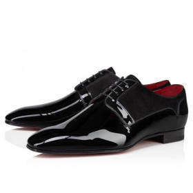 Christian Louboutin Chickito W Derbies de Cuero de Patente Negro CL Zapatos de la Tienda