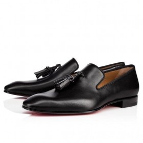 Christian Louboutin De Diente De León De La Borla Mocasines De Cuero De Becerro Negro Zapatos De Christian Louboutin