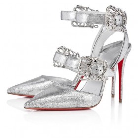 Christian Louboutin Giddylina 100 Mm De Tiras Bombas Manoir Laminado De Piel De Becerro De Plata
