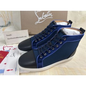Christian Louboutin Louis Alto-Top Zapatillas de deporte de Cuero de Becerro y de Terciopelo Negro Azul
