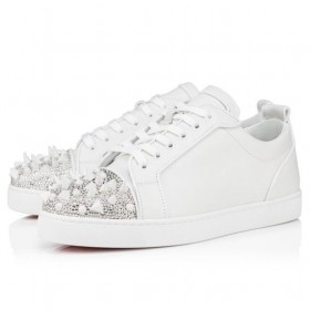 Christian Louboutin Louis Junior P Pik Pik Strass Mujer Zapatillas De Deporte De Cuero De Becerro Blanco