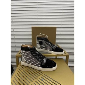 Christian Louboutin Louis Picos de Alta-top Sneakers de Patentes y de Terciopelo Negro Plata