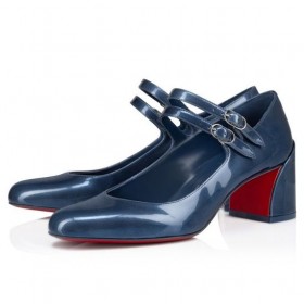 Christian Louboutin Señorita Jane 55 mm Mary Janes Iridiscente de Cuero de Patente de Mezclilla