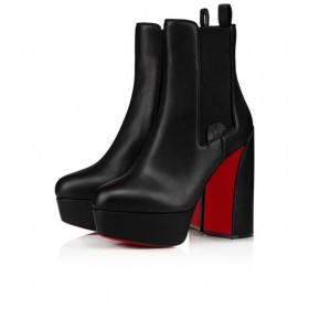 Christian Louboutin Movidastic 130 Mm Bajo Las Botas De Piel De Becerro Negro