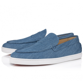 Christian Louboutin Varsiboat Barco de Zapatos de Tela de Algodón Azul CL Zapatillas