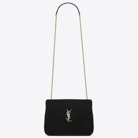 Saint Laurent-De Terciopelo Negro Pequeño Loulou Bolsa De La Cadena De