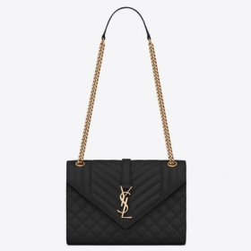 Saint Laurent Medio De Sobres Bolsa Negra De Cuero De Grano