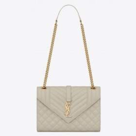 Saint Laurent Medio De Sobres Bolsa Blanca De Cuero De Grano Saint Laurent Bolsas