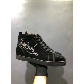 Christian Louboutin Louis Strass Plana Alta-top Zapatillas de Gamuza y charol Negro