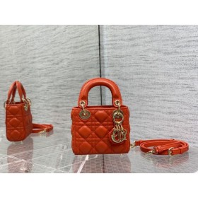 Dior 12CM Bolso Lady Dior Naranja Cannage de piel de cordero