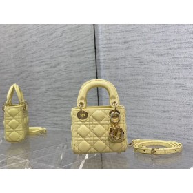 Dior Bolso Lady Dior 12CM Amarillo Cannage de piel de cordero