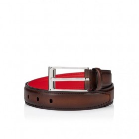 Christian Louboutin Bizzbelt Cinturón de 30mm Hombres Patinado de Cuero de Becerro Havane