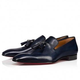 Christian Louboutin De Diente De León De La Borla Mocasines Patinado De Cuero De Becerro Azul Marino