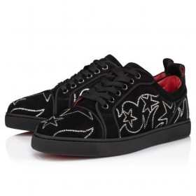 Christian Louboutin Vertiginoso Vieira Strass Los Hombres Zapatillas De Deporte De Veau Velours Y Strass Negro
