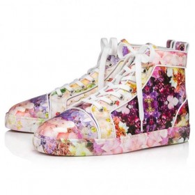 Christian Louboutin Louis Alto-Top Sneakers Crepé De Satén De Floración De Impresión Multicolor