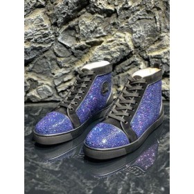 Christian Louboutin Louis Strass de Alta-top Sneakers Suede Negro Azul