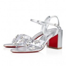 Christian Louboutin Queenie Sandalia de 70mm Sandalias de Pvc Y Iridecent de Cuero de Napa de Plata