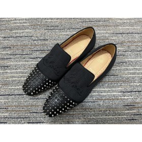 Christian Louboutin Spooky Mocasines de Cuero de Becerro y de Tela, Negro