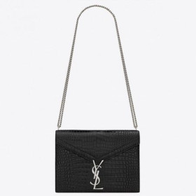 Saint Laurent Cassandra Cierre De La Bolsa Negra De Cocodrilo En Relieve De Cuero