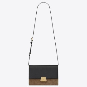 Saint Laurent Medio Bellechasse Bolso Negro De Cuero De Gamuza Marrón