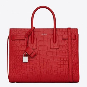 Saint Laurent Pequeño Sac De Jour Bolso Rojo De Piel De Cocodrilo