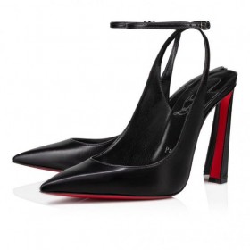 Christian Louboutin Condora Correa de 100 mm de Tiras Bombas de Cuero Negro Zapatos CL