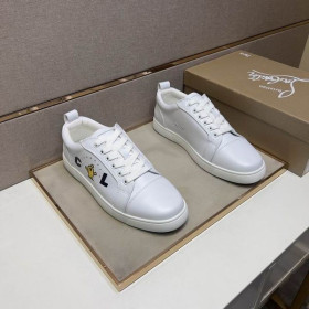 Christian Louboutin Louis Junior Hombres de Baja-top Sneakers de piel de Becerro Blanco CL Zapatillas