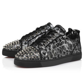 Christian Louboutin Louis Junior Picos De Zapatillas De Deporte De La Tormenta Impreso De Cuero De Becerro Y De Los Picos De Negro