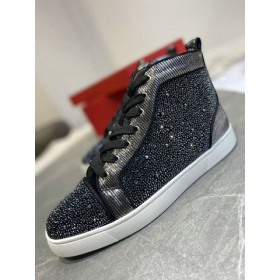 Christian Louboutin Louis Strass de Alta-Top Zapatillas de deporte de Cuero y Strass Negro